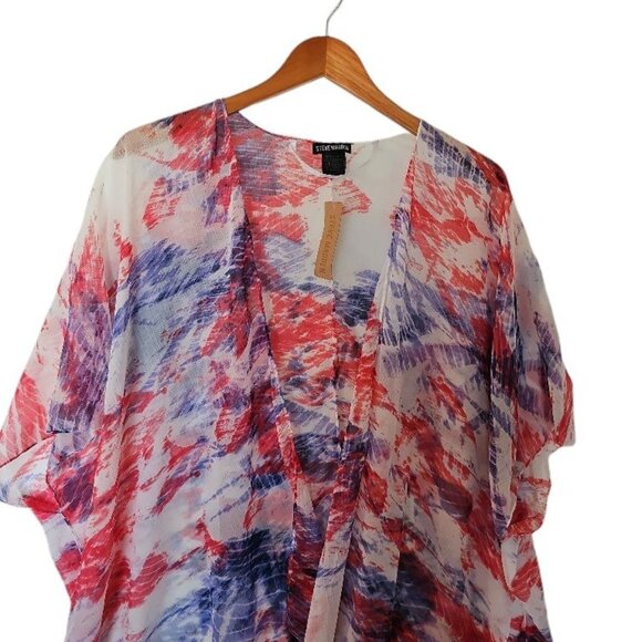 Steve Madden Boho Tassel Kimono Cover Up Geometric Red White Blue One Size NWT - Picture 4 of 9